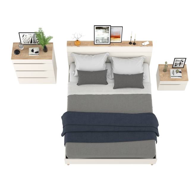 Муссон мебель для спальни: кровать 1600, основание, тумбочка и комод 4-ре ящика цвет белый/дуб эндгрейн элегантный Муссон мебель для спальни: кровать 1600, основание, тумбочка и комод 4-ре ящика цвет белый/дуб эндгрейн элегантный