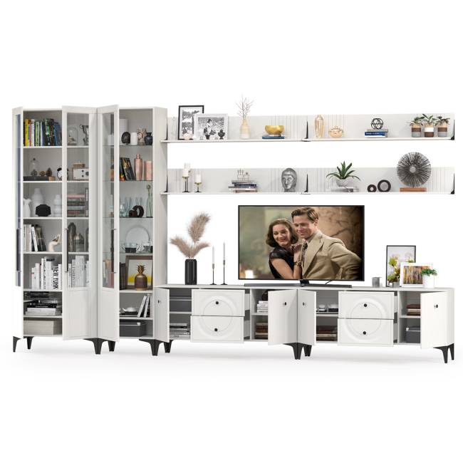 Валенсия стенка в гостиную комнату № 87 цвет белый шагрень