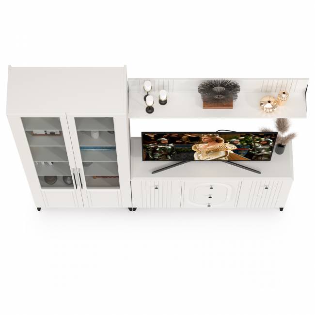 Комод с сервантом и навесной полкой Валенсия цвет белый шагрень Комод с сервантом и навесной полкой Валенсия цвет белый шагрень