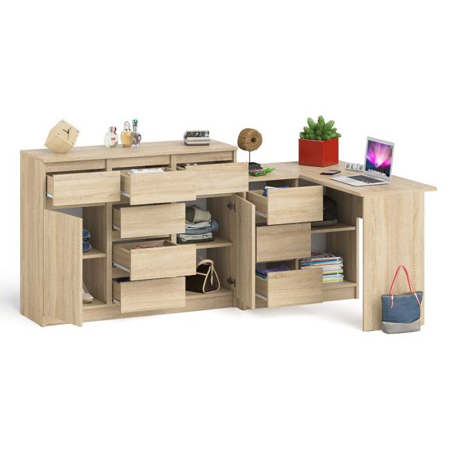 Тумба-комод Мори 1200 с угловым компьютерным столом МС-16 с тумбой слева Мори цвет дуб сонома Тумба-комод Мори 1200 с угловым компьютерным столом МС-16 с тумбой слева Мори цвет дуб сонома