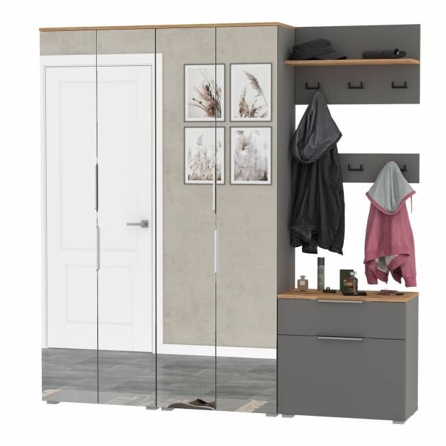 Большая прихожая Октава № 27 цвет серый графит/дуб крафт золотой Большая прихожая Октава № 27 цвет серый графит/дуб крафт золотой