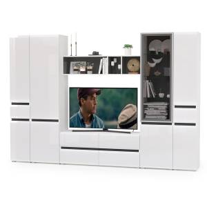 Большая стенка для гостиной Сидней № 30 цвет белый/чёрный/фасады МДФ белый глянец