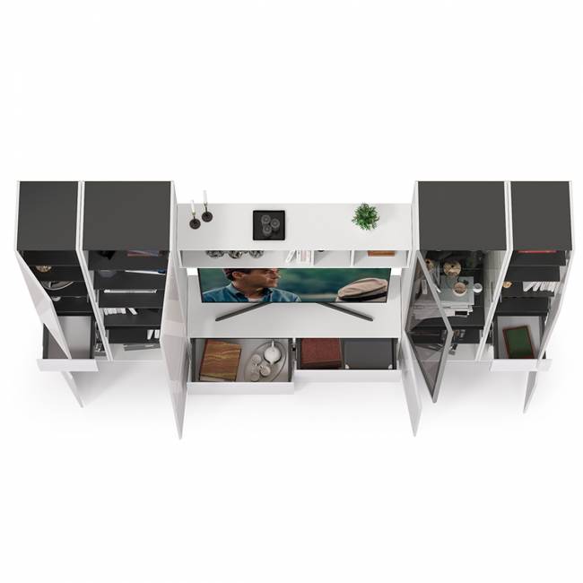 Большая стенка для гостиной Сидней № 30 цвет белый/чёрный/фасады МДФ белый глянец Большая стенка для гостиной Сидней № 30 цвет белый/чёрный/фасады МДФ белый глянец