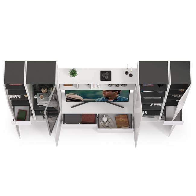 Большая стенка для гостиной Сидней № 30 цвет белый/чёрный/фасады МДФ белый глянец Большая стенка для гостиной Сидней № 30 цвет белый/чёрный/фасады МДФ белый глянец