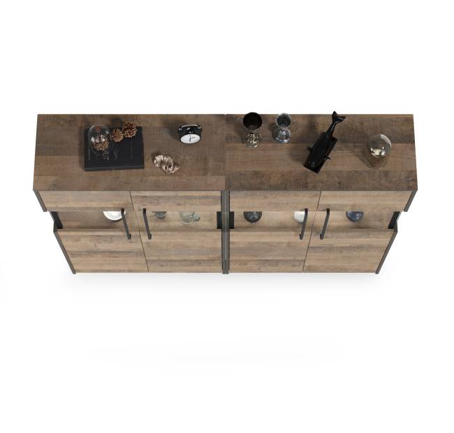 Два комода с витриной с подсветкой Трувор цвет дуб гранж песочный/интра