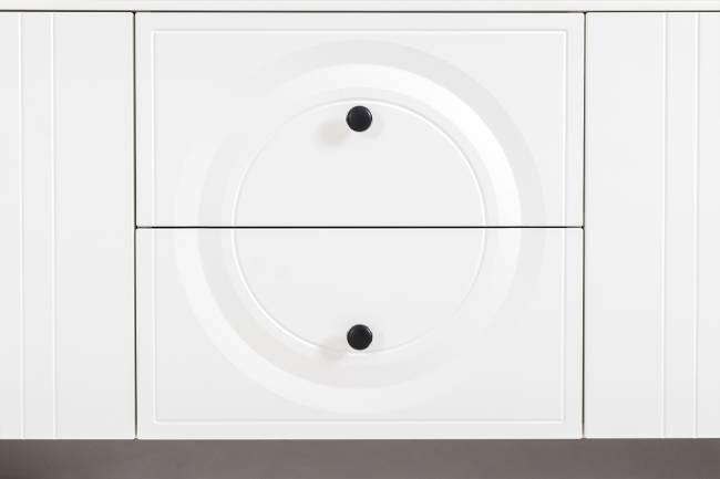 Комод для ТВ-аппаратуры с навесной полкой и широкий сервант Валенсия цвет белый шагрень Комод для ТВ-аппаратуры с навесной полкой и широкий сервант Валенсия цвет белый шагрень