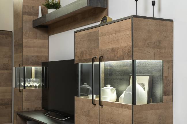 Комод с витриной Трувор 13.306 цвет дуб гранж песочный/интра