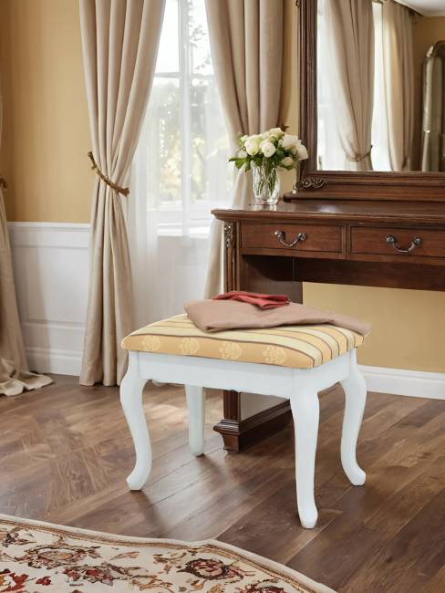 Банкетка Ретро с ящиком белый, ткань полоса бежевый Банкетка Ретро с ящиком белый, ткань полоса бежевый