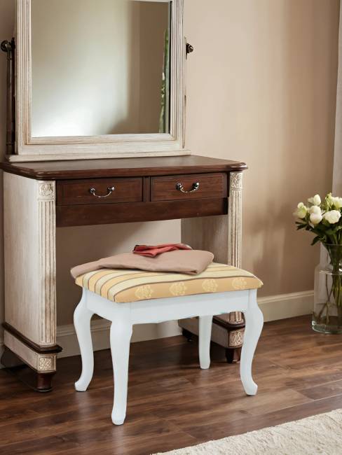 Банкетка Ретро с ящиком белый, ткань полоса бежевый Банкетка Ретро с ящиком белый, ткань полоса бежевый