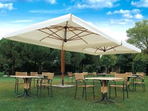 Зонт профессиональный двухкупольный 3х6 м Wood Double имитация ироко, слоновая кость 3000х6000 мм