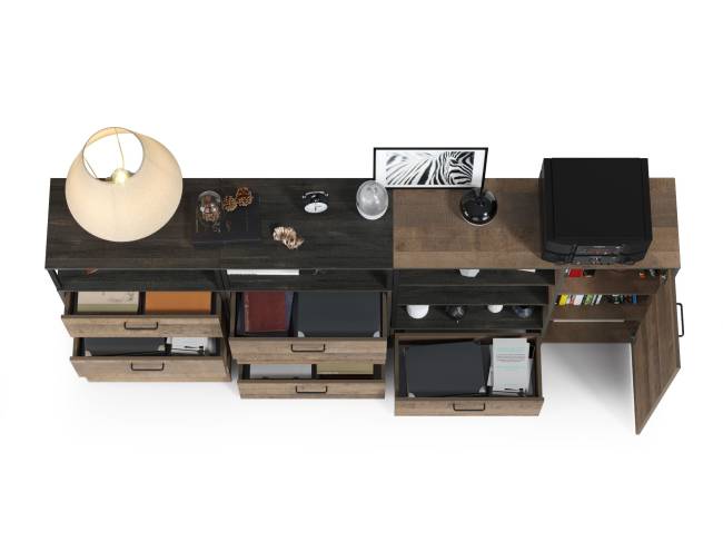 Два комода с ящиками и комод с дверкой и одним ящиком Трувор цвет дуб гранж песочный/интра Два комода с ящиками и комод с дверкой и одним ящиком Трувор цвет дуб гранж песочный/интра