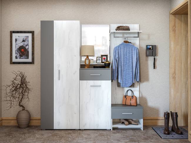 Юнона Тумба, цвет дуб белый/серый шифер