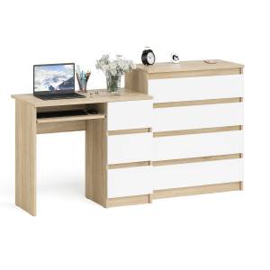 Стол компьютерный с ящиками МС-6 правый с комодом МК800 4 ящика Мори цвет дуб сонома/белый