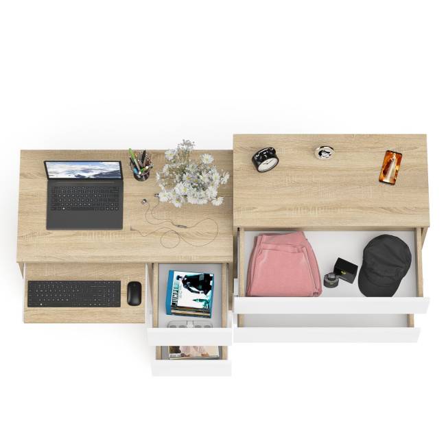 Стол компьютерный с ящиками МС-6 правый с комодом МК800 4 ящика Мори цвет дуб сонома/белый