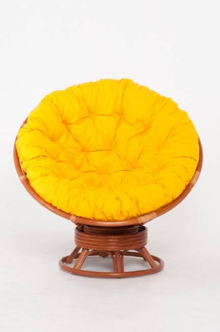 Кресло-качалка "PAPASAN"   коньяк с механизмом желтая подушка