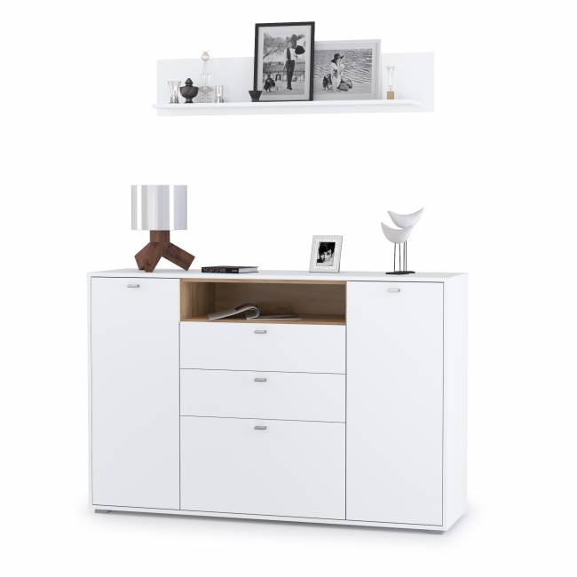 Комод большой с верхней полкой Бэль, цвет дуб крафт золотой/белый премиум