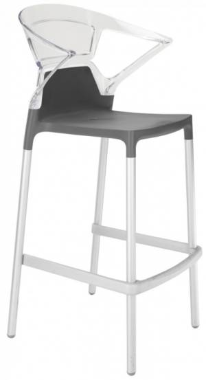 Кресло пластиковое барное Ego-K Bar сатинированный алюминий, антрацит матовый, прозрачный 560х550х1100 мм Кресло пластиковое барное Ego-K Bar сатинированный алюминий, антрацит матовый, прозрачный 560х550х1100 мм