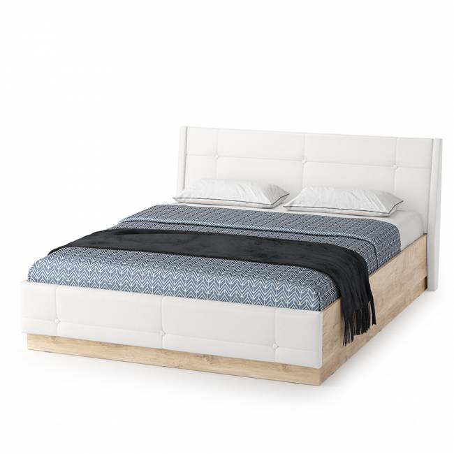 Кровать Муссон 11.28 цвет дуб эндгрейн элегантный/искусственная кожа белая