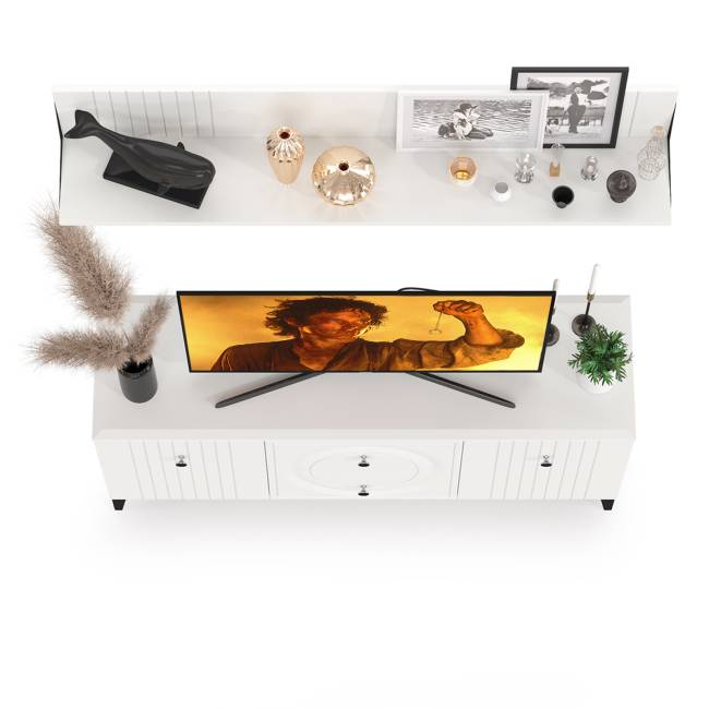 Тумба для ТВ с навесной полкой Валенсия цвет белый шагрень