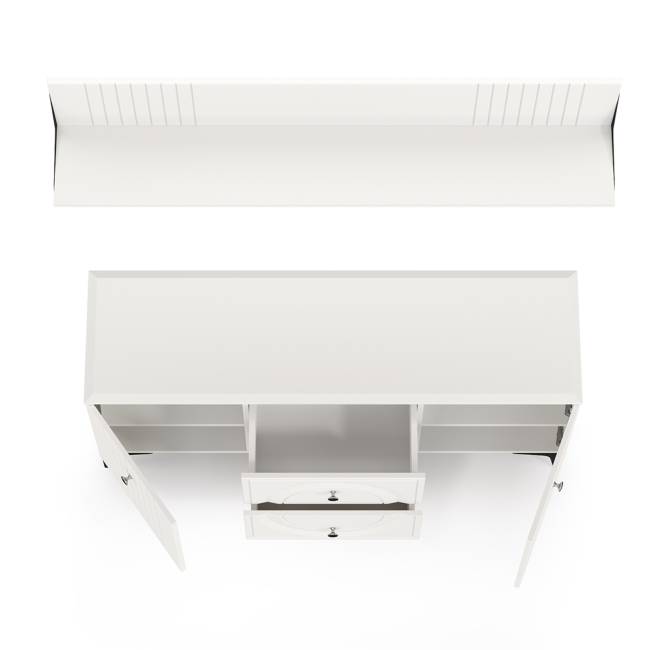 Тумба для ТВ с навесной полкой Валенсия цвет белый шагрень