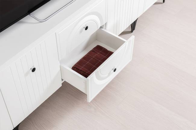 Тумба для ТВ с навесной полкой Валенсия цвет белый шагрень