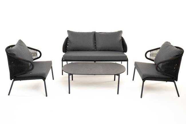 "Милан" лаунж-зона 4-местная плетеная из роупа (веревки), каркас алюминиевый темно-серый, роуп темно-серый