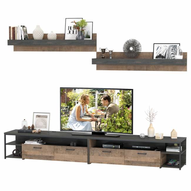 Две тумбы для аппаратуры с двумя навесными полками Трувор цвет дуб гранж песочный/интра