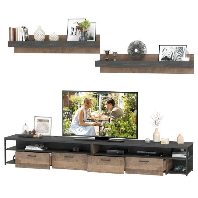 Две тумбы для аппаратуры с двумя навесными полками Трувор цвет дуб гранж песочный/интра