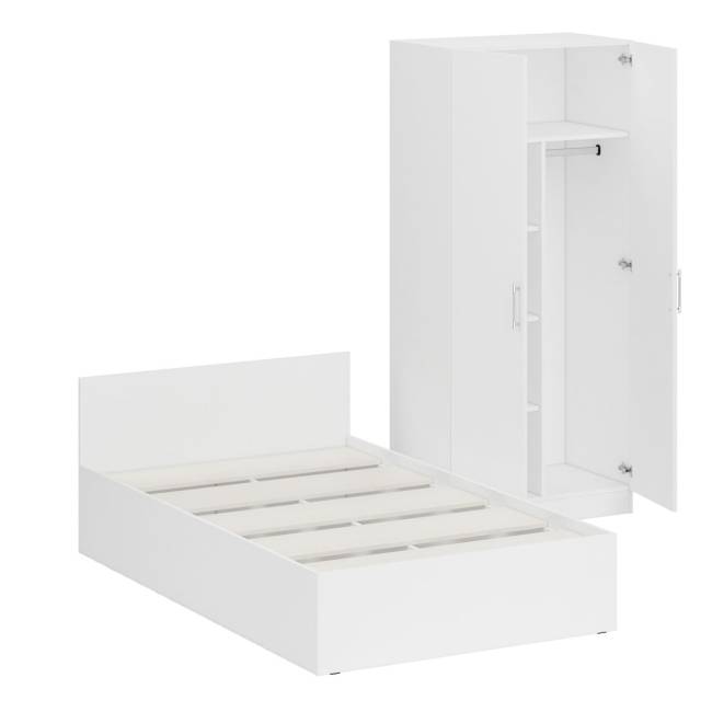 Кровать белая односпальная 1200 со шкафом для одежды 2-х створчатым Стандарт цвет белый Кровать белая односпальная 1200 со шкафом для одежды 2-х створчатым Стандарт цвет белый