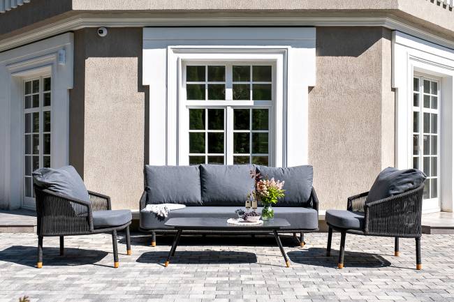 "Верона" лаунж-зона 5-местная плетеная из роупа (веревки), каркас алюминиевый темно-серый, роуп темно-серый