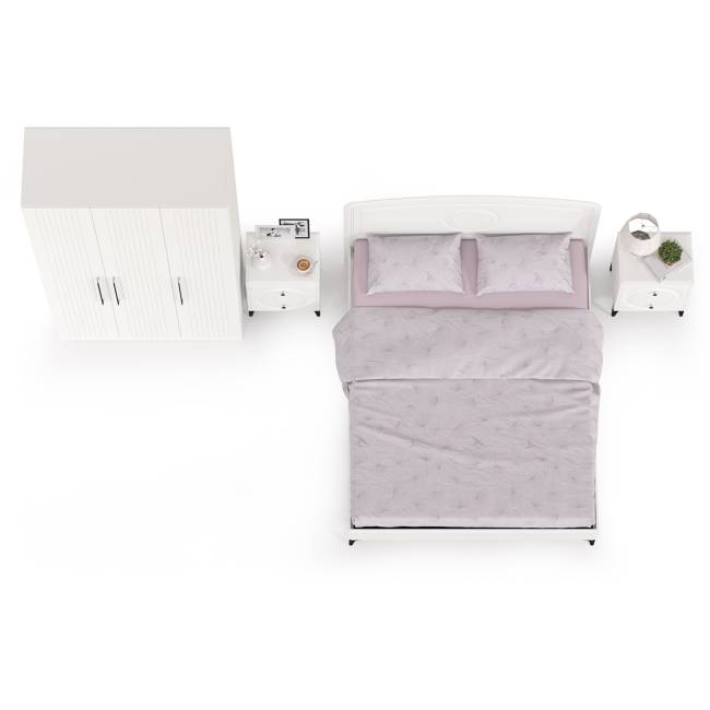 3-х дверный шкаф с кроватью на 1600 Валенсия и двумя тумбочками цвет белый шагрень