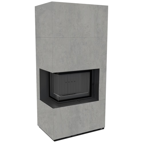 Каминокомплект Kratki PRO FLOKI CEMENTO GRIGIO BOCCIARDATA, угловое стекло слева