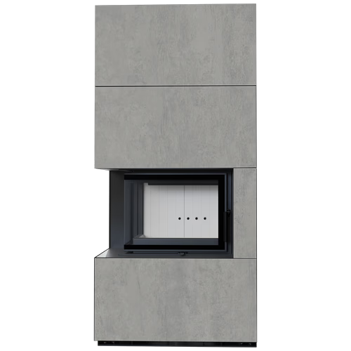 Каминокомплект Kratki PRO FLOKI CEMENTO GRIGIO BOCCIARDATA, угловое стекло слева