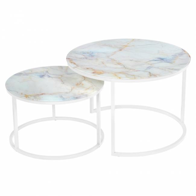 Набор кофейных столиков Tango бежевый мрамор с белыми ножками, 2шт RF 0352 Набор кофейных столиков Tango бежевый мрамор с белыми ножками, 2шт RF 0352