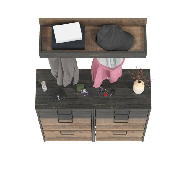 Две тумбы для обуви с ящиками и вешалкой для верхней одежды Трувор цвет дуб гранж песочный/интра Две тумбы для обуви с ящиками и вешалкой для верхней одежды Трувор цвет дуб гранж песочный/интра