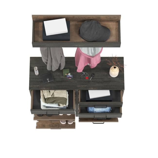 Две тумбы для обуви с ящиками и вешалкой для верхней одежды Трувор цвет дуб гранж песочный/интра Две тумбы для обуви с ящиками и вешалкой для верхней одежды Трувор цвет дуб гранж песочный/интра