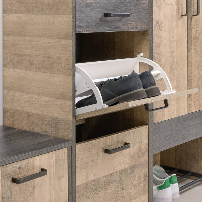 Две тумбы для обуви с ящиками и вешалкой для верхней одежды Трувор цвет дуб гранж песочный/интра Две тумбы для обуви с ящиками и вешалкой для верхней одежды Трувор цвет дуб гранж песочный/интра