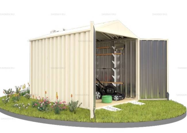Хозблок SKOGGY секционный с двускатной крышей 3 х 2 м, слоновая кость Хозблок SKOGGY секционный с двускатной крышей 3 х 2 м, слоновая кость
