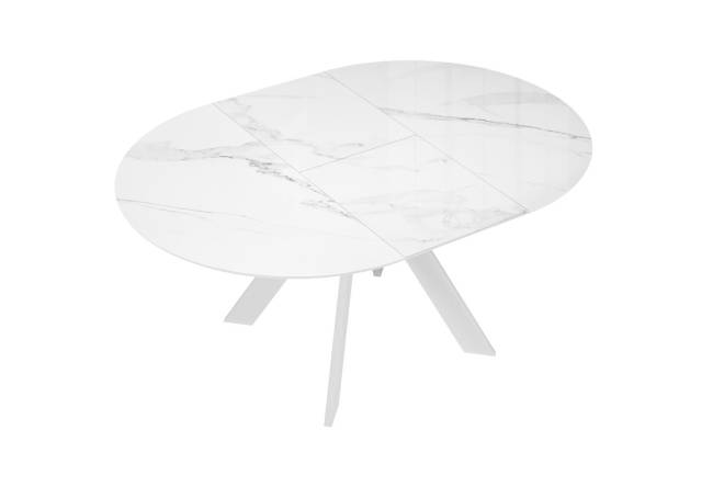 Стол DikLine SFC110 d1100 стекло Оптивайт Белый мрамор/подстолье белое/опоры белые