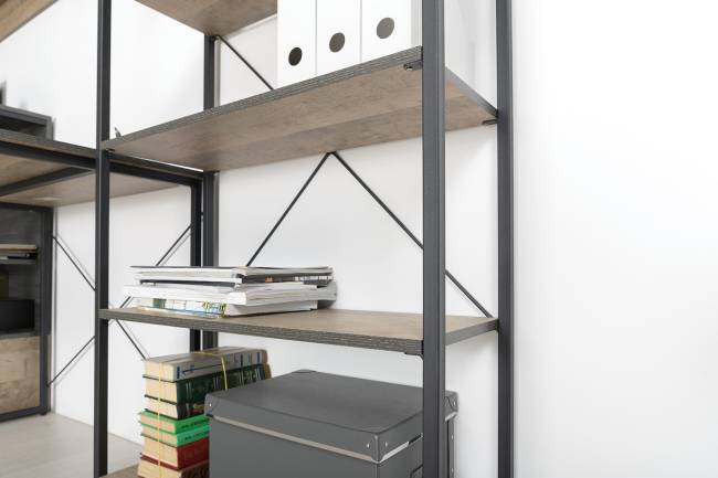 Стеллаж 13.151.02 и шкаф-пенал с витриной с подсветкой Трувор цвет дуб гранж песочный/интра