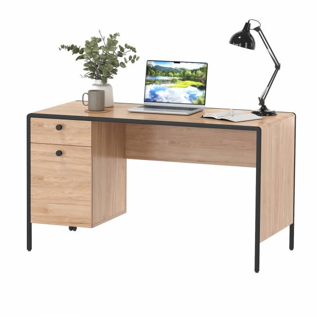 Стол письменный Брюс 12.157 цвет чёрный/Battle rock Santiago/столешница МДФ ель карпатская