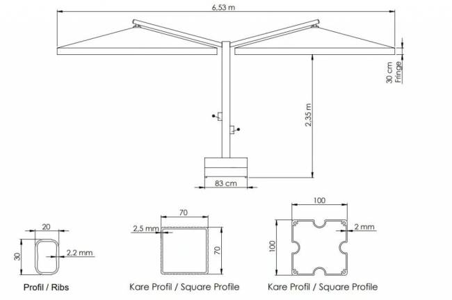 Зонт профессиональный четырехкупольный 6.53х6.53 м Banana Quadro бежевый 6530х6530 мм Зонт профессиональный четырехкупольный 6.53х6.53 м Banana Quadro бежевый 6530х6530 мм